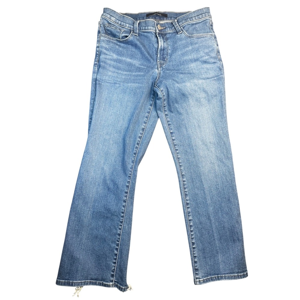 J Brand Jeans Womens 27 Blue Medium Wash Raw Hem Cropped Flare Denim Kick - Picture 2 of 8
